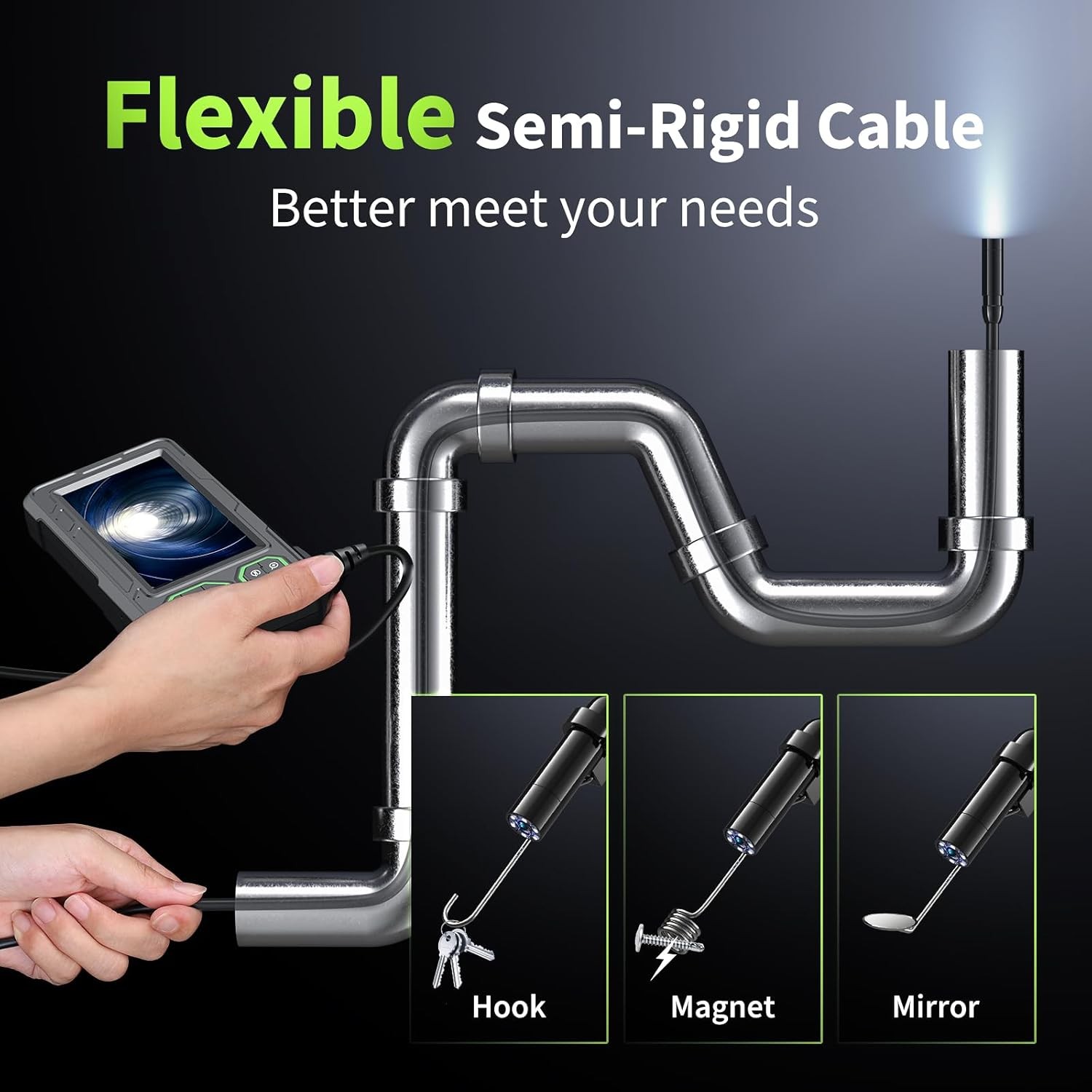 Endoscope Camera with Light, 4.3" Inspection Camera, 1920P HD Borescope with 8 L