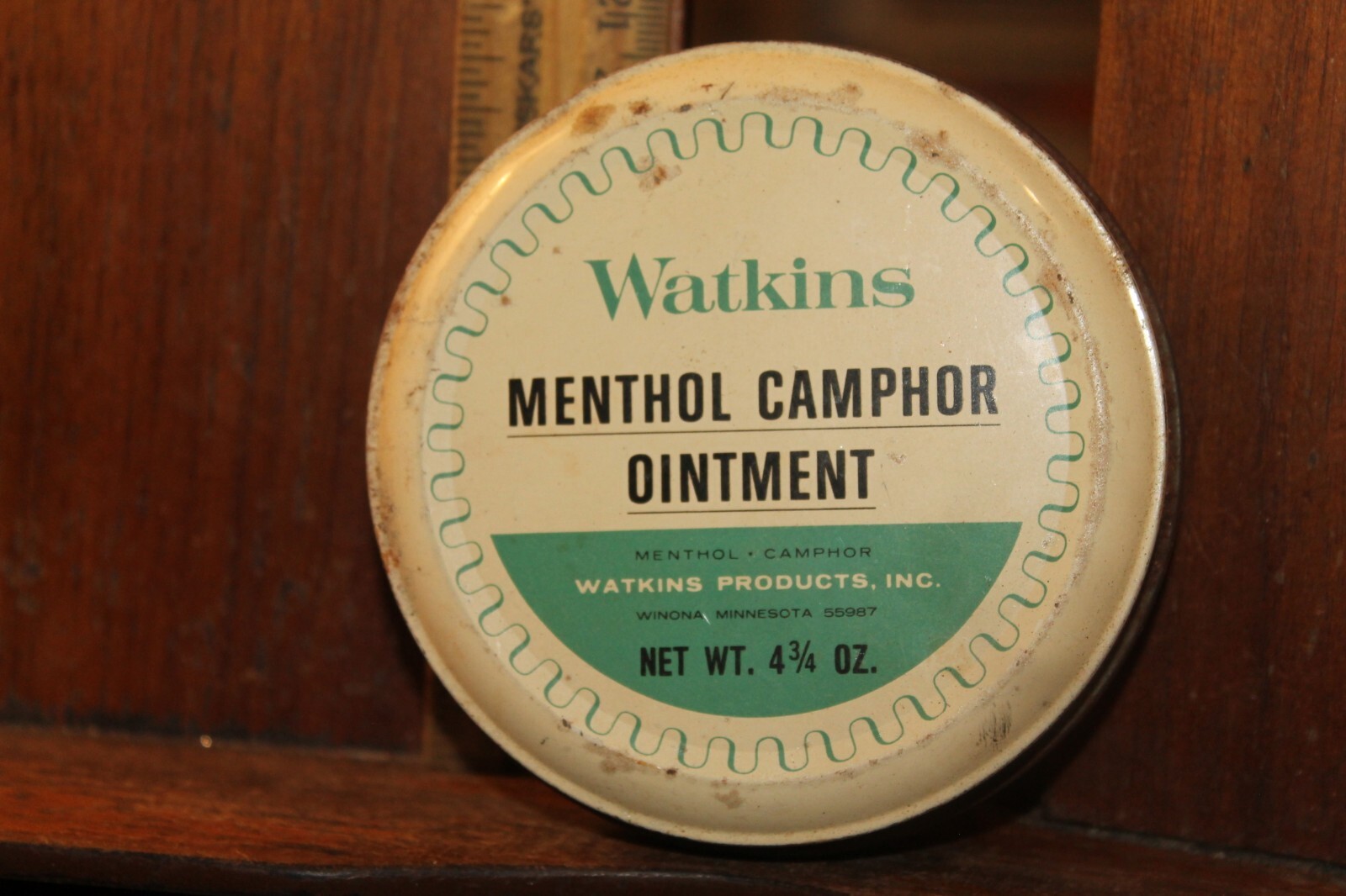 Antique Tin Box Watkins Menthol Camphor Ointment  3-1/2" x 1-1/8"