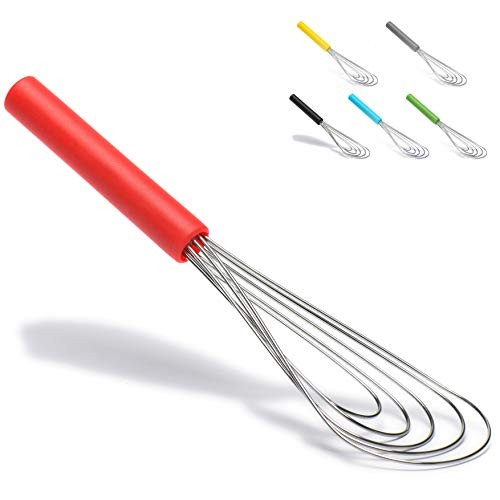Flat Whisk Silicone Handle Non Slip 10" - 5 Wires Whisk with 10 Heads for Red