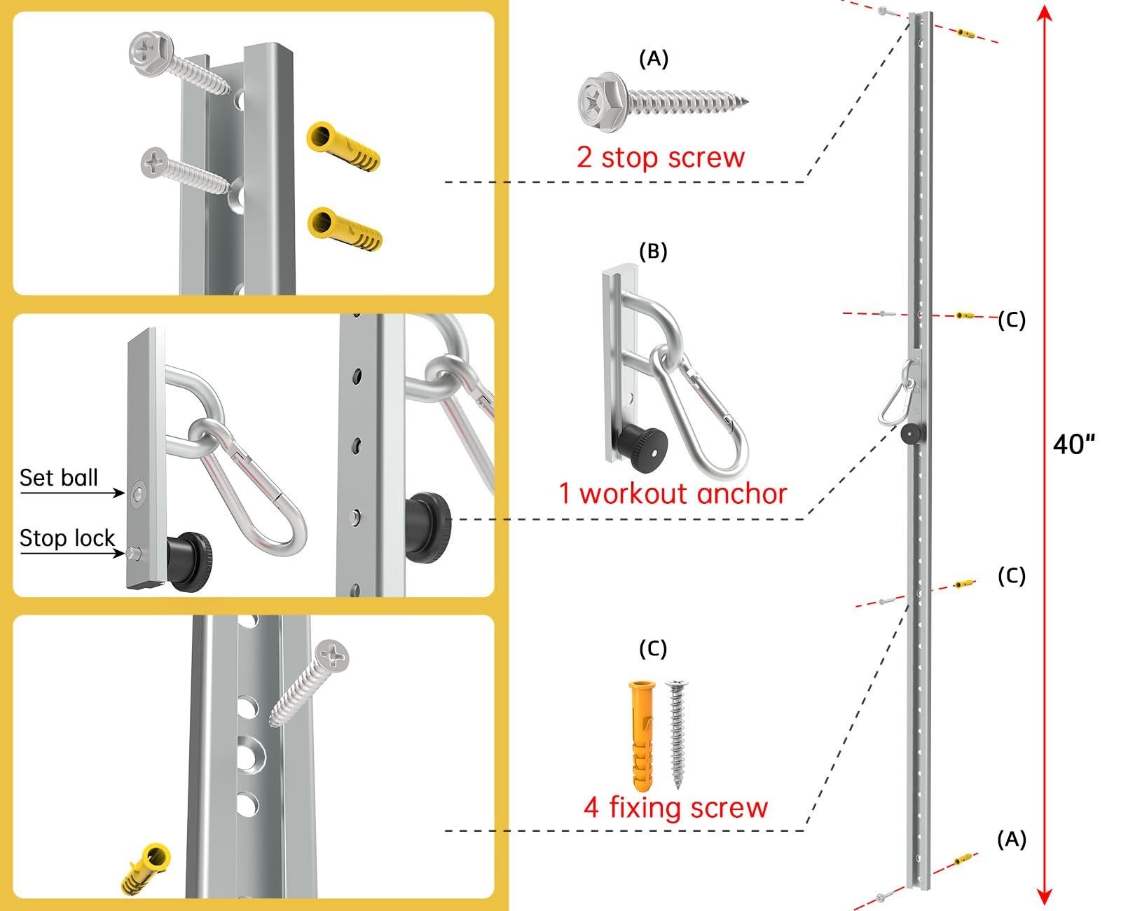 Professional 80" Adjustable Wall Anchor for Resistance Bands - Ultimate Home ...