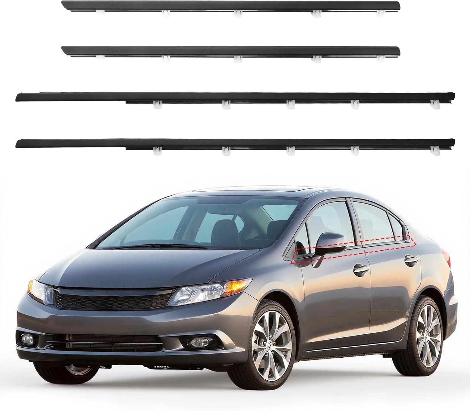 4PCS Car Weatherstrip Window Moulding Trim Seal Belt Compatible with 2012-2015 H