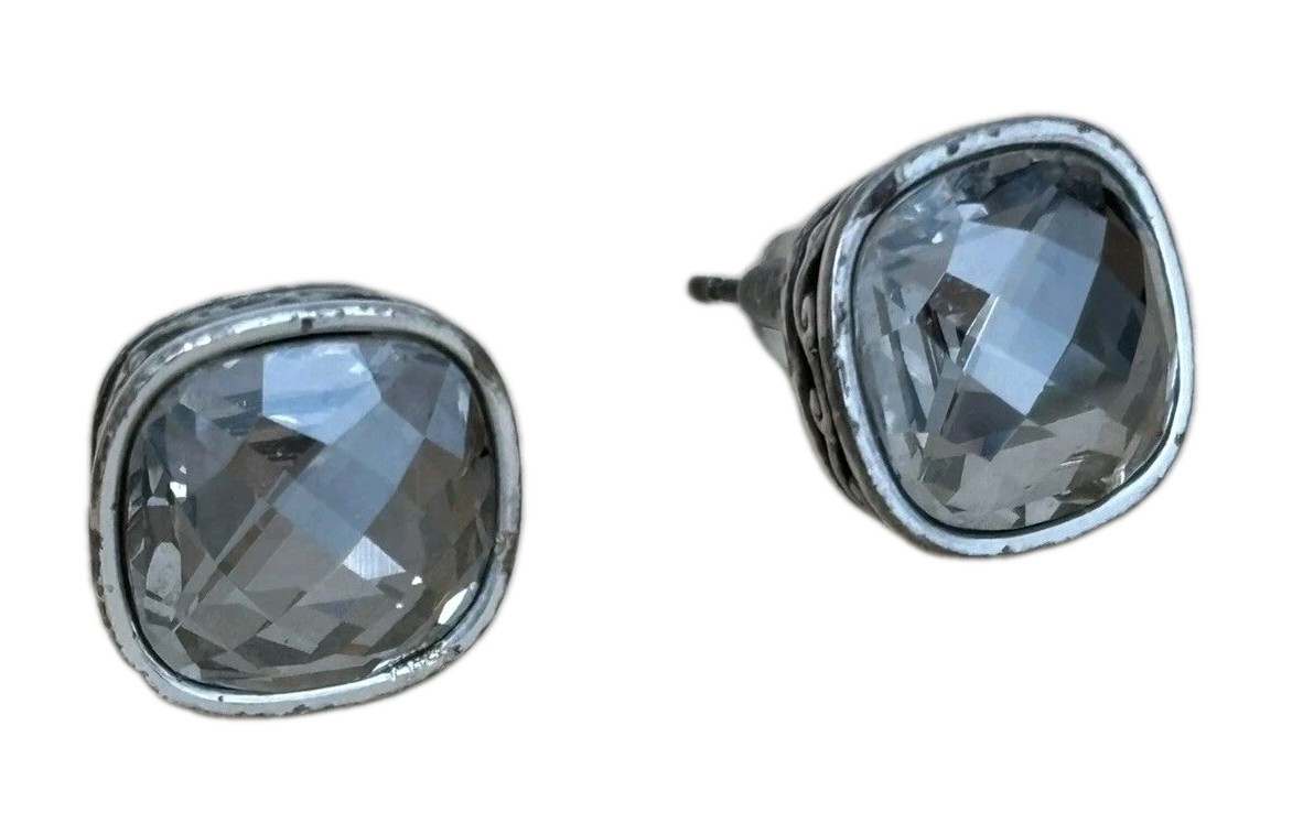 Smoky Gray Faceted Earrings/ Pierced Ears Only/ Silver Tone/ Measure .75  In