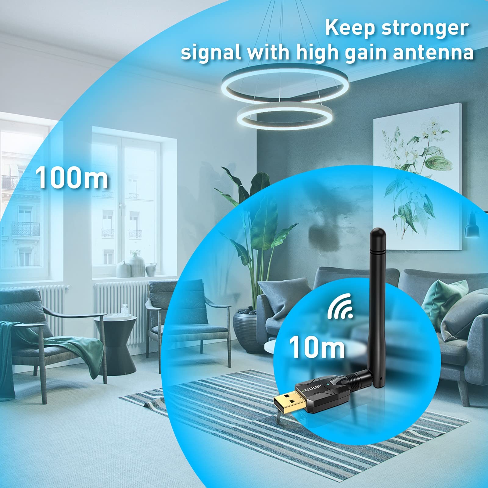 Long Range USB Bluetooth 5.1 Adapter for PC Black