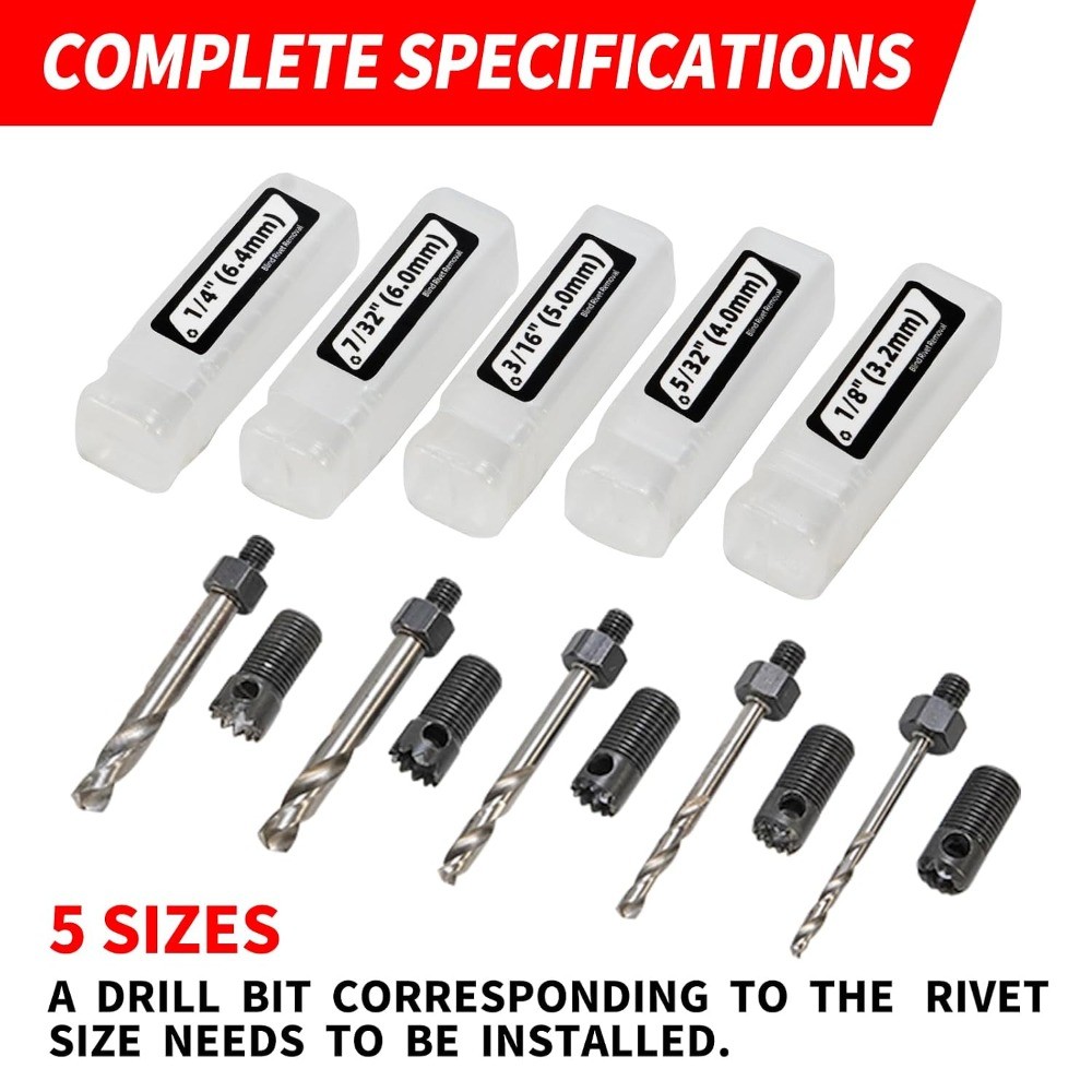 Electric Drill Rivet Removal Adapter for Multiple Size Rivets