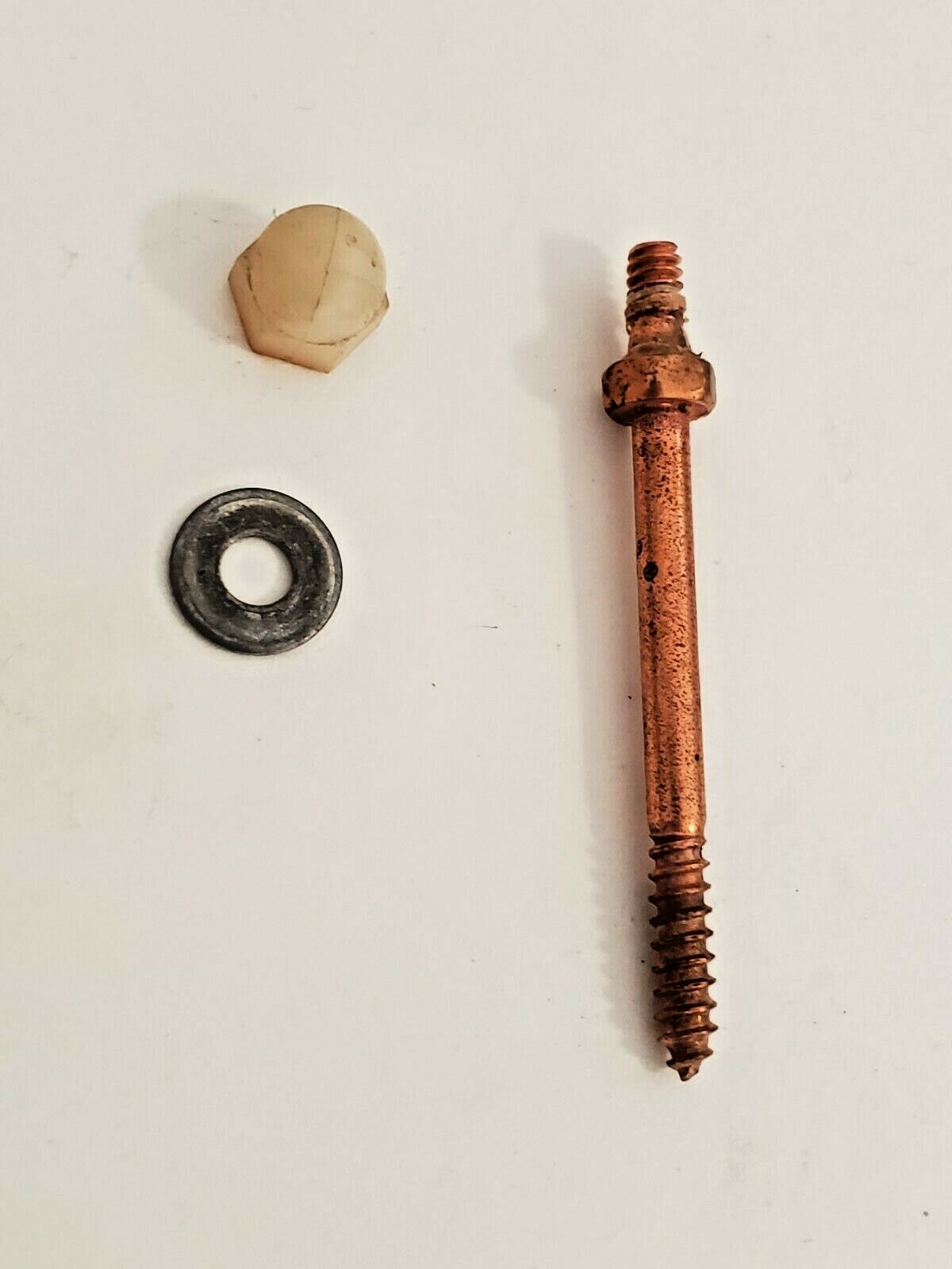 ONE BALLY PINBALL MACHINE COPPER WOOD SCREW POST STUD CAP NUT & WASHER 6 AVAIL