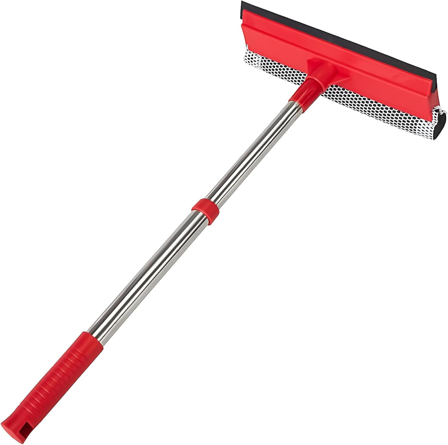 Window Squeegee with 15.7"-27.5" Retractable Stainless Steel Handle, 2-In-1 Wind
