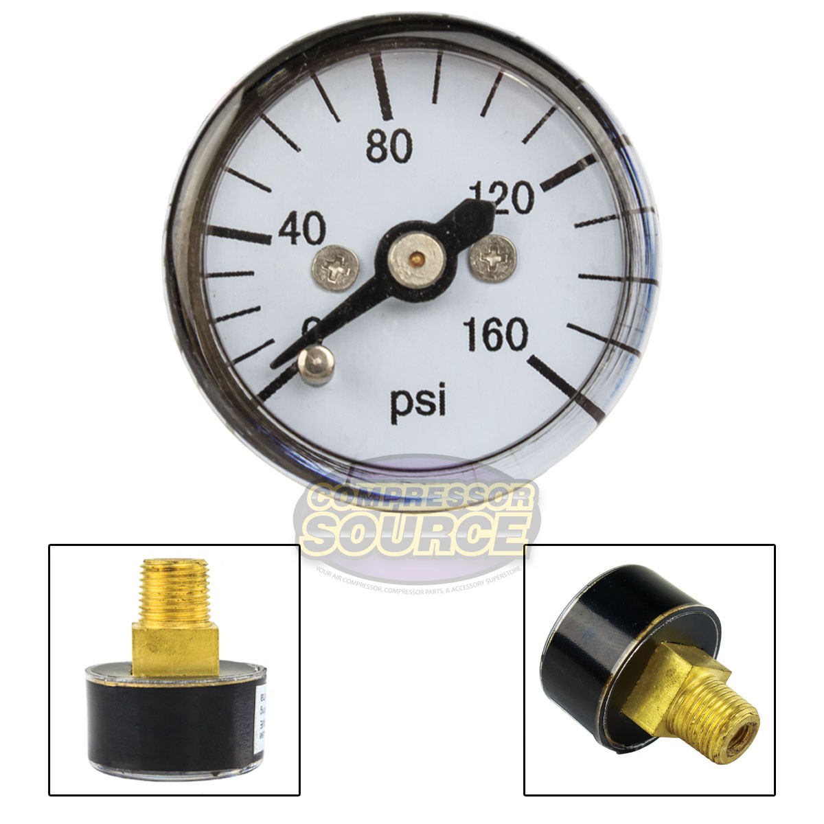 1/8" MNPT Mini Micro Air Pressure Gauge 0-160 PSI 1" Face CBM Center Back Mount