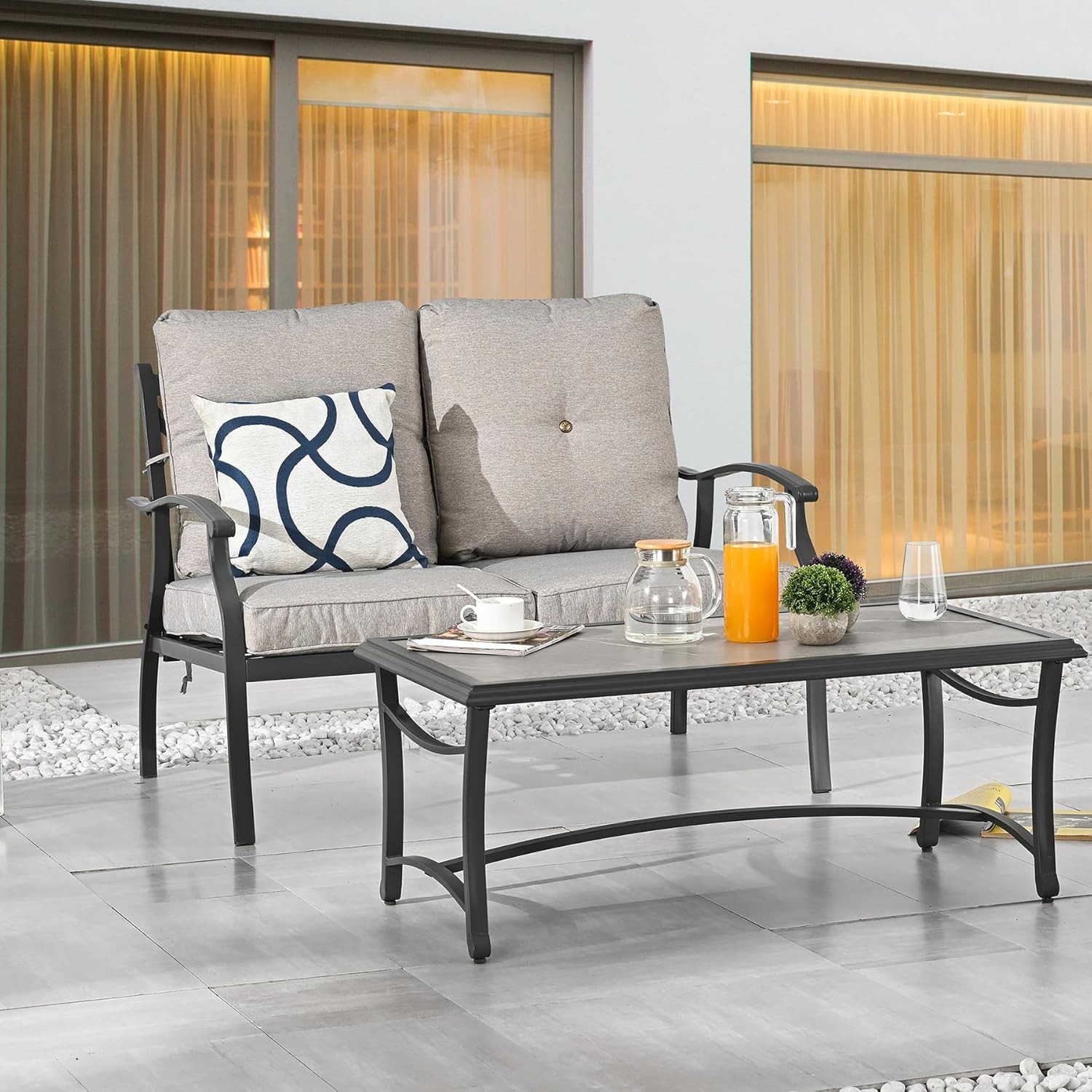 2Pcs Outdoor Patio Furniture Sets Grey Patio Conversation Loveseat Set Bistro