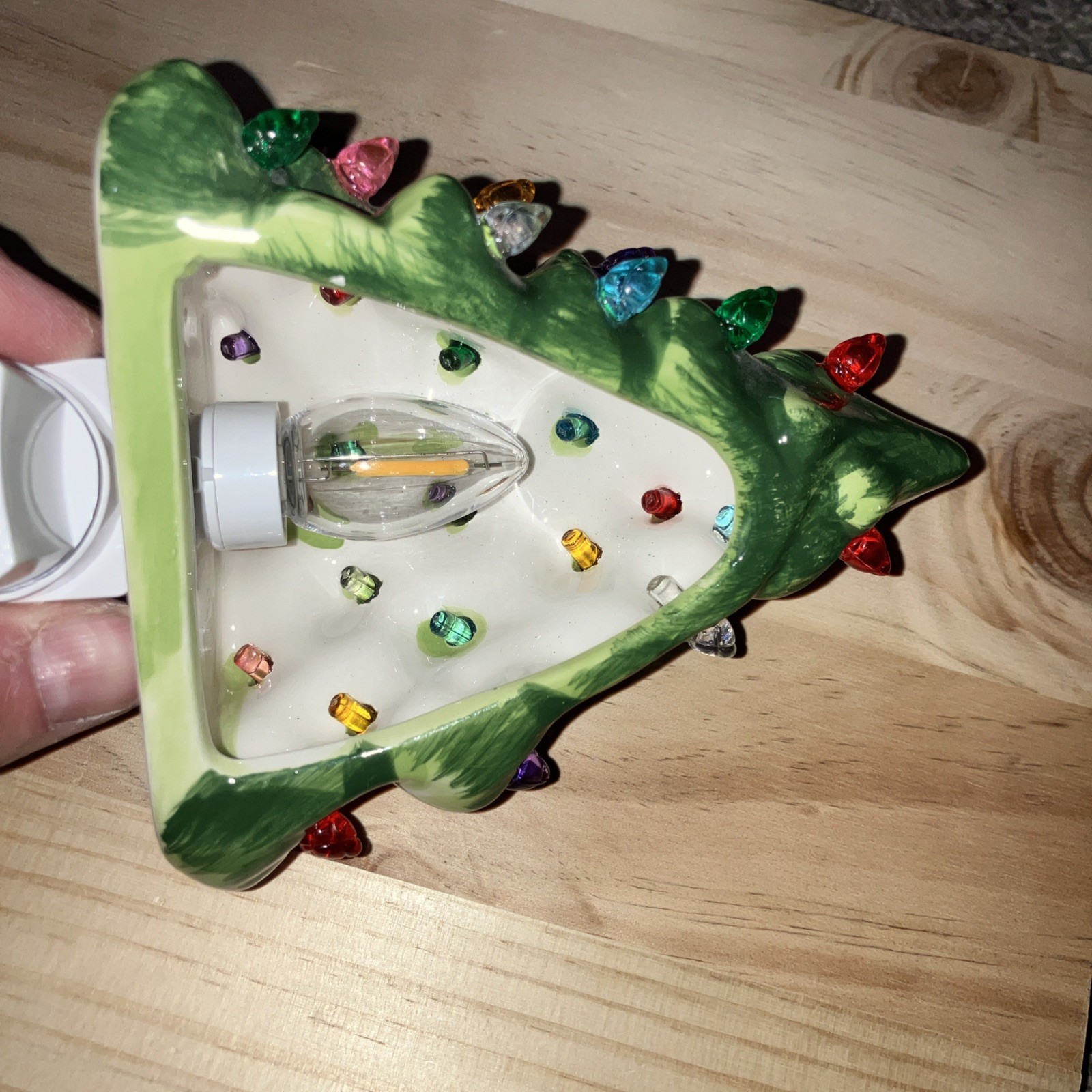 Ceramic Light Up Christmas Tree Night Light Green With Multicolored Bulbs