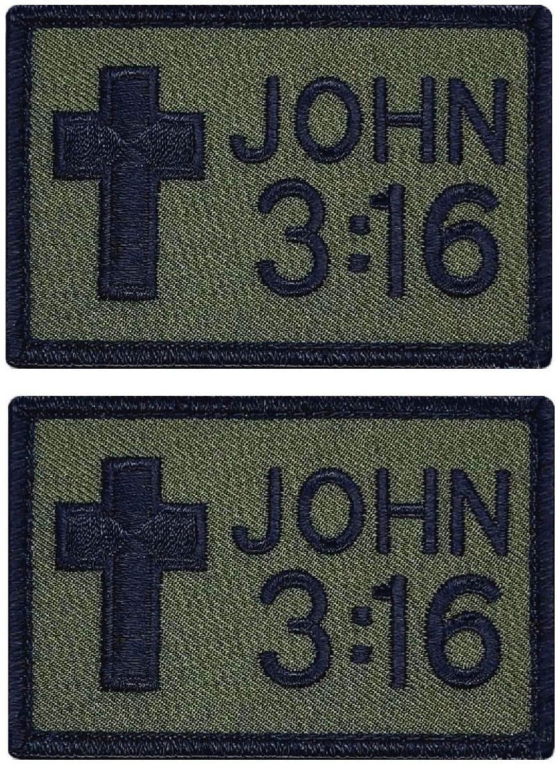 John 3:16 Christian Bible Cross Embroidered PATCH  | 2PC HOOK BACKING 3"x2"