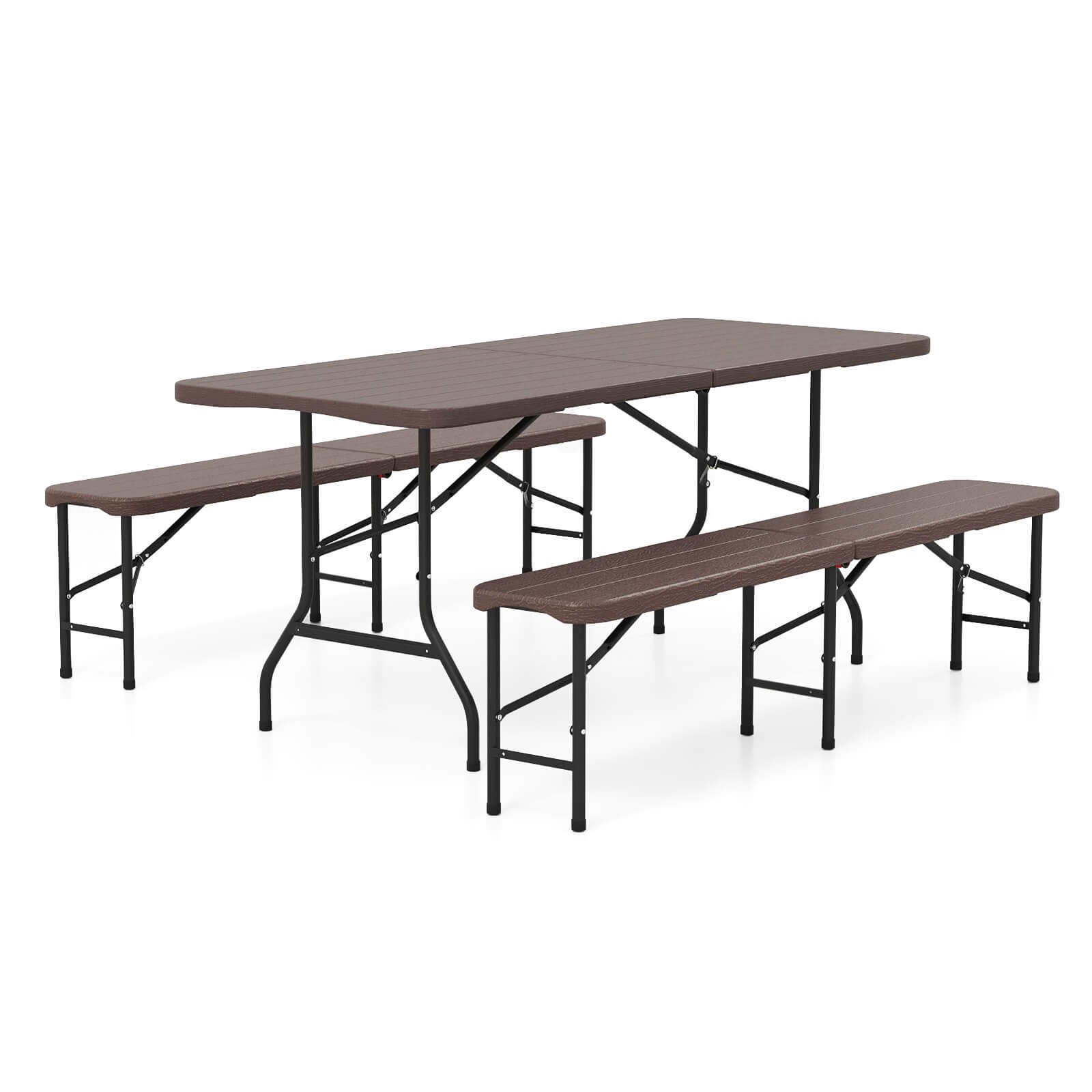 3 PCS Folding Picnic Table Set with 6 ft Table & 2 Benches HDPE Wood-Like