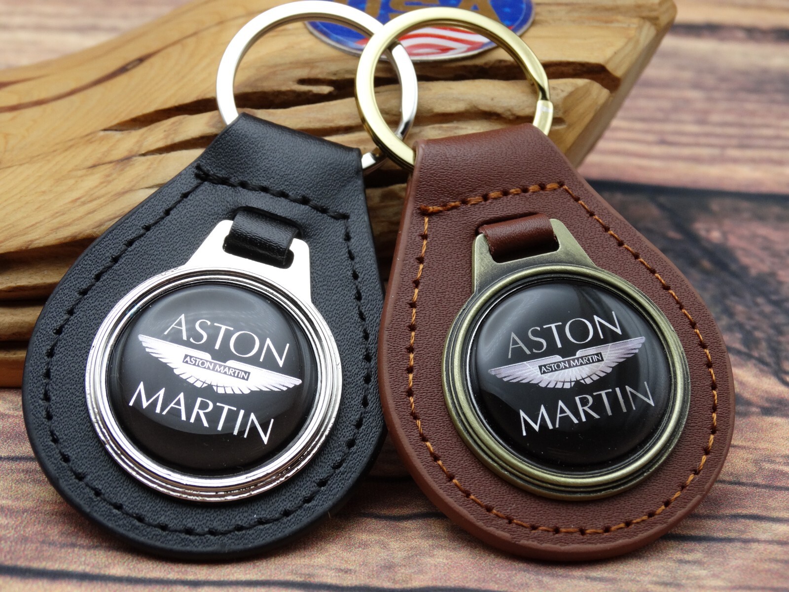 Vtg BLACK ASTON MARTIN GENUINE LEATHER KEY FOB CHAIN RING Automotive CAR TRUCK