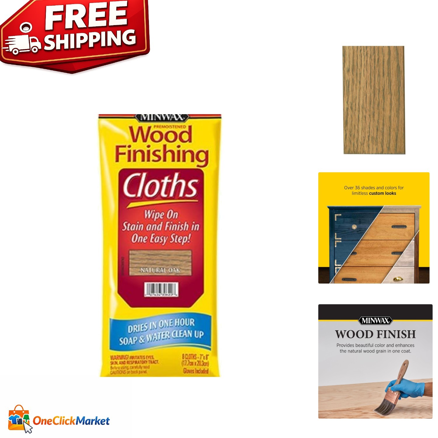 8 Count Natural Oak Wood Finishing Cloths - Satin Finish for Furniture