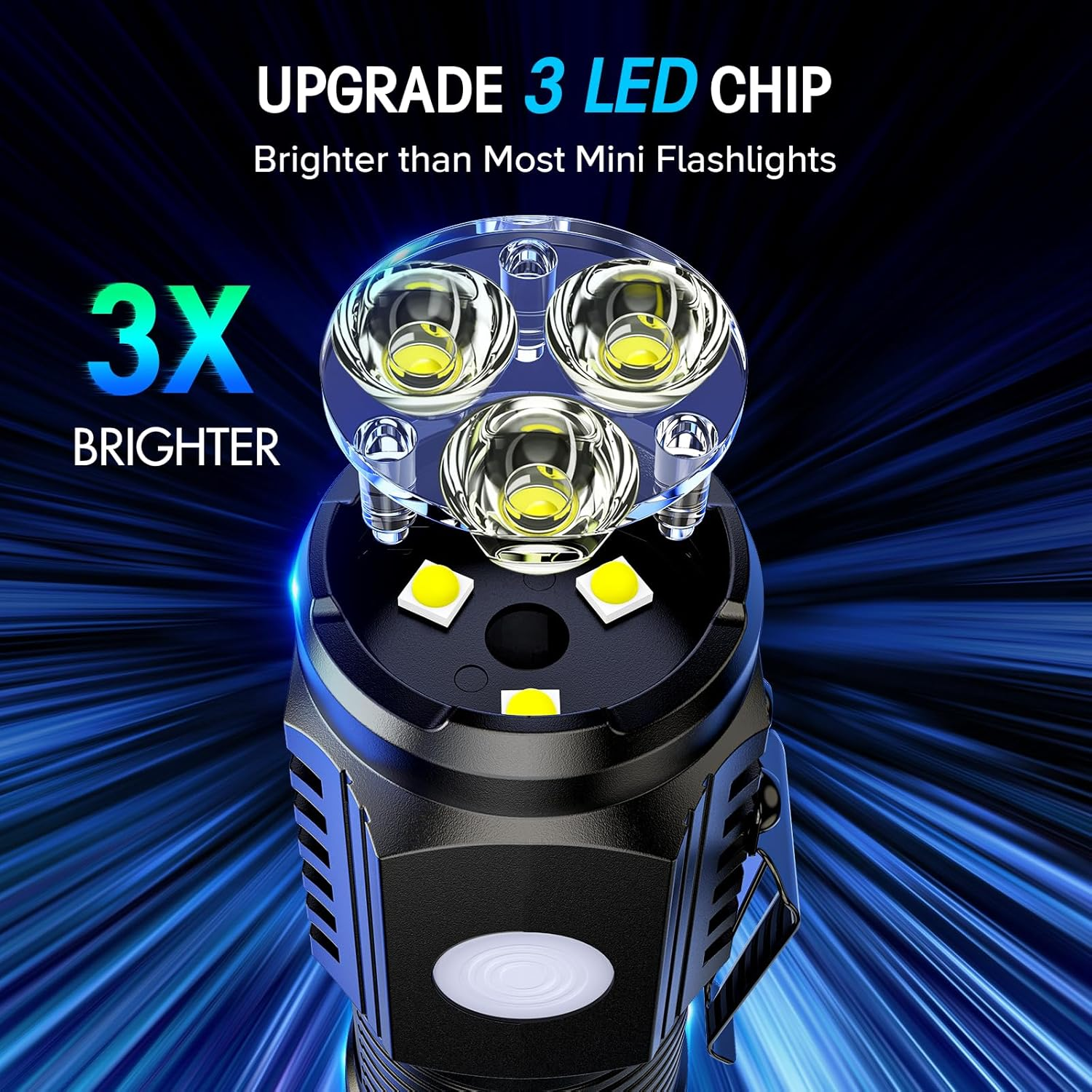 3-PACK Super Bright LED Mini Flashlight USB Rechargeable Pocket Keychain Torch