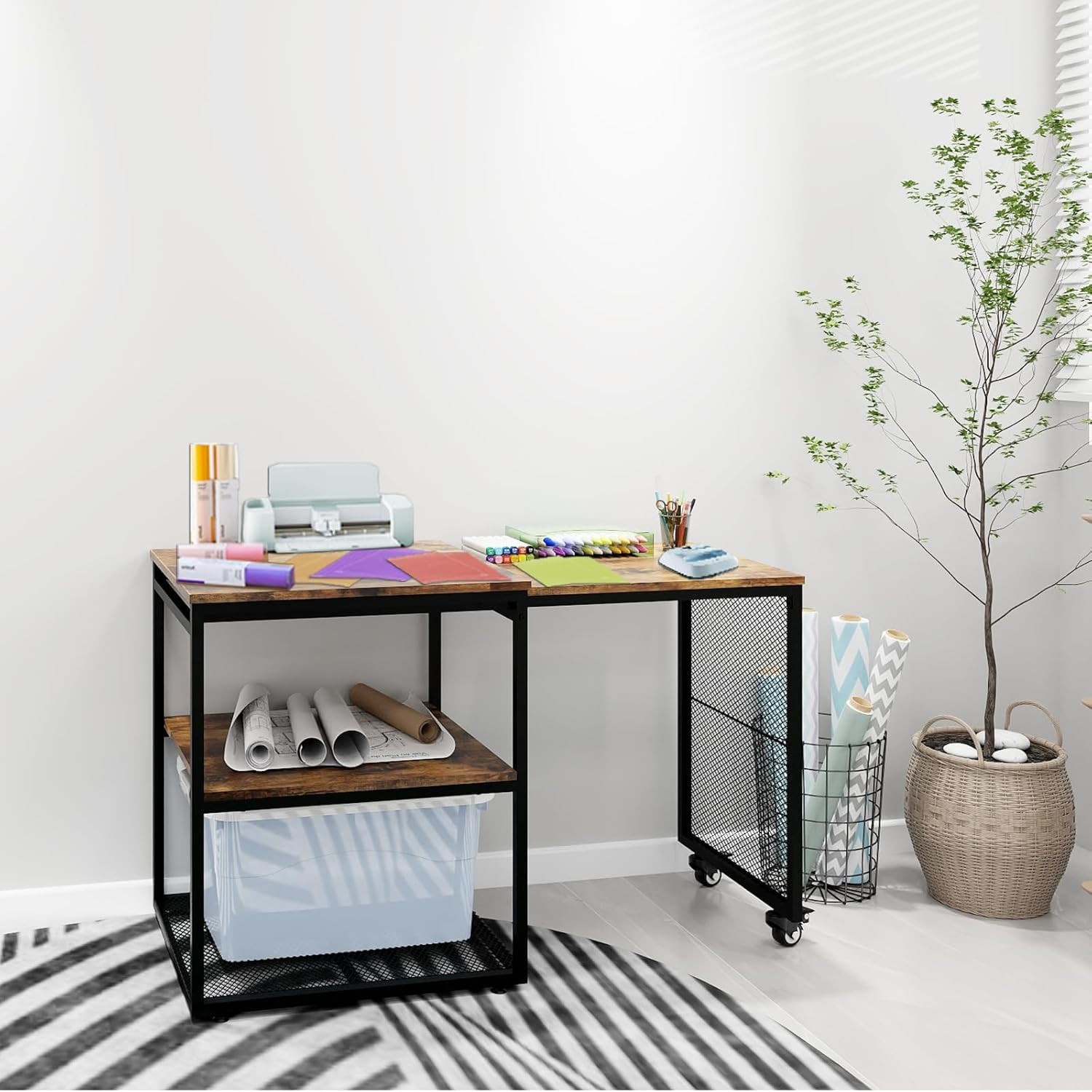 24''X20''X29'' Large Printer Stand with Storage Shelves,Extendable Home Craft Ta