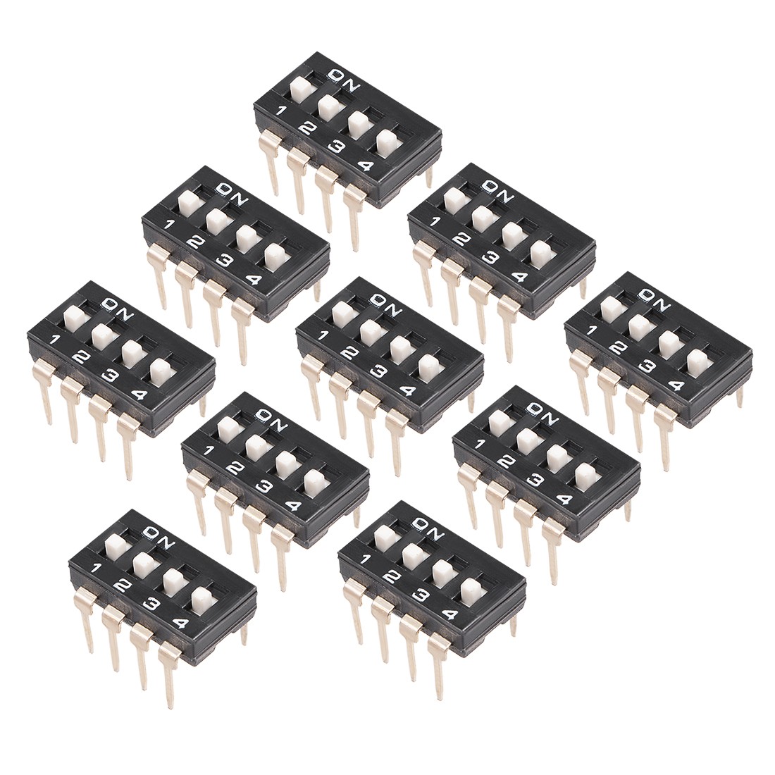 1 2 3 4 Position 2.54mm Pitch DIP Switch Black for Circuit Breadboards PCB,10Pcs