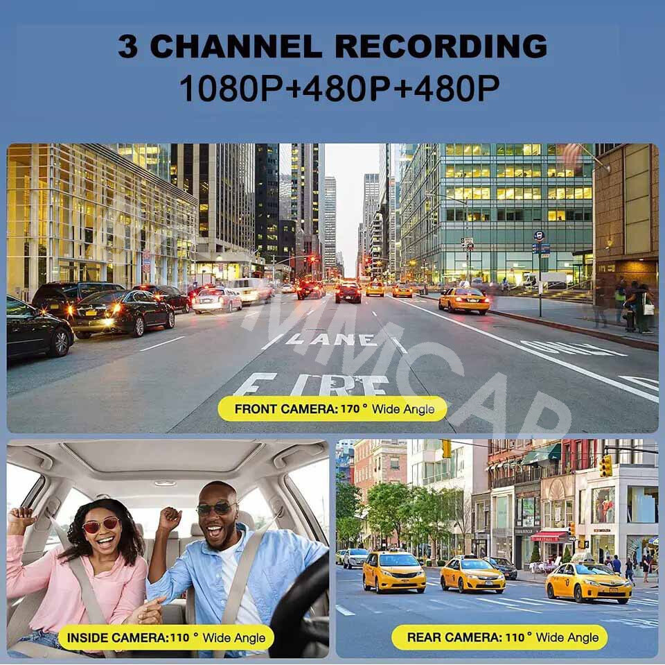 Dash Cam 3 Channel 4K Dash Camera Three Cameras W/WiFi Loop Recording G-Sensor