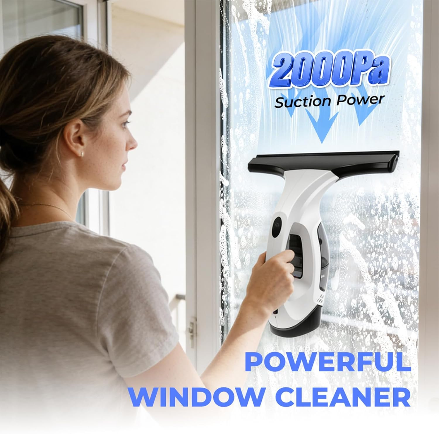 Window Vacuum Squeegee Cordless, Electric Window Cleaner Squeegee with 2000Pa Su