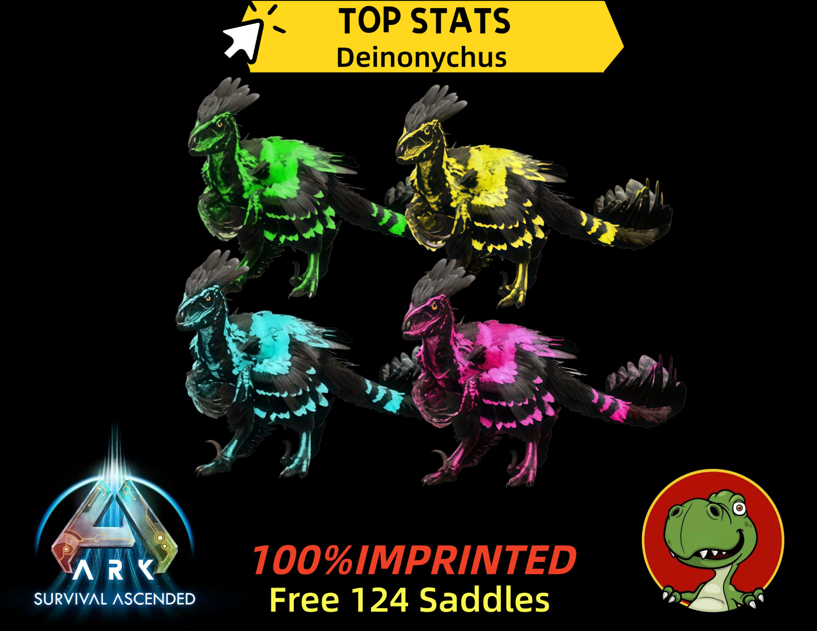 Deinonychus 1426 % DMG Melee 100% Imprinted Top Stats Eggs Ark Survival Ascended
