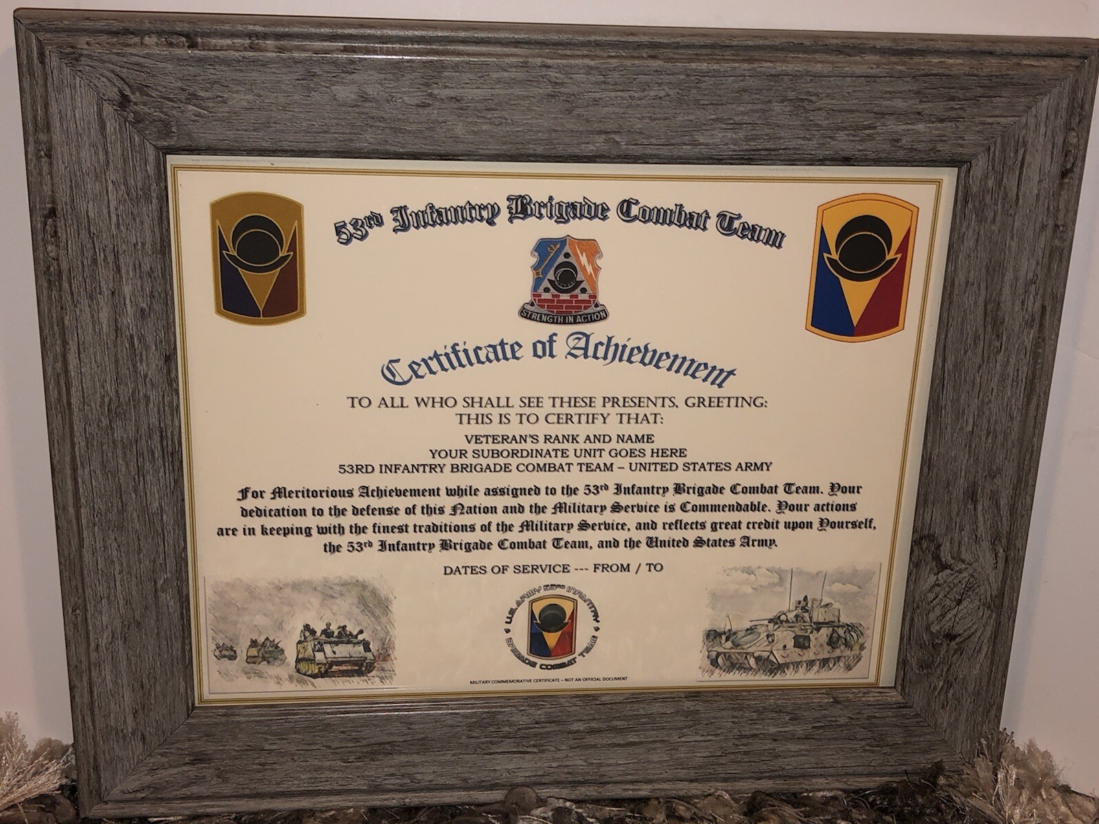 53RD INFANTRY BRIGADE COMBAT TEAM - COA / (COMMEMORATIVE CERTIFICATE)