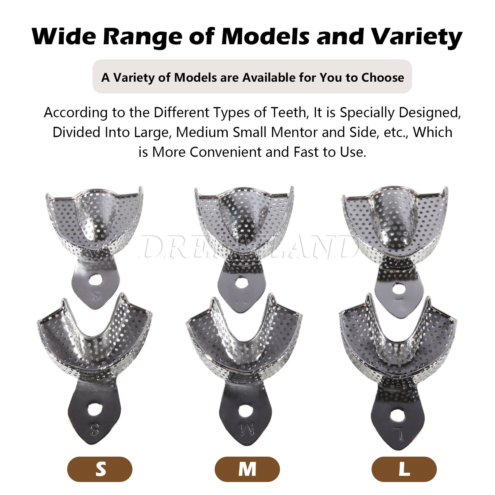 Dental Autoclavable Metal Impression Trays Perforated Stainless Steel S M L 6 Pc