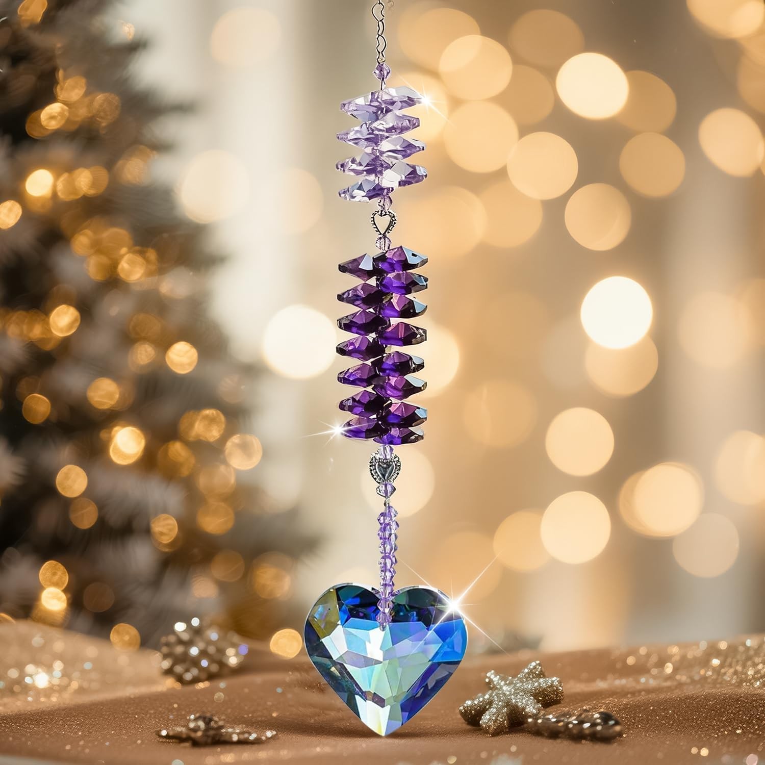 Purple Crystal Heart Sun Catcher Crystal Suncatchers Windows Hanging Gifts