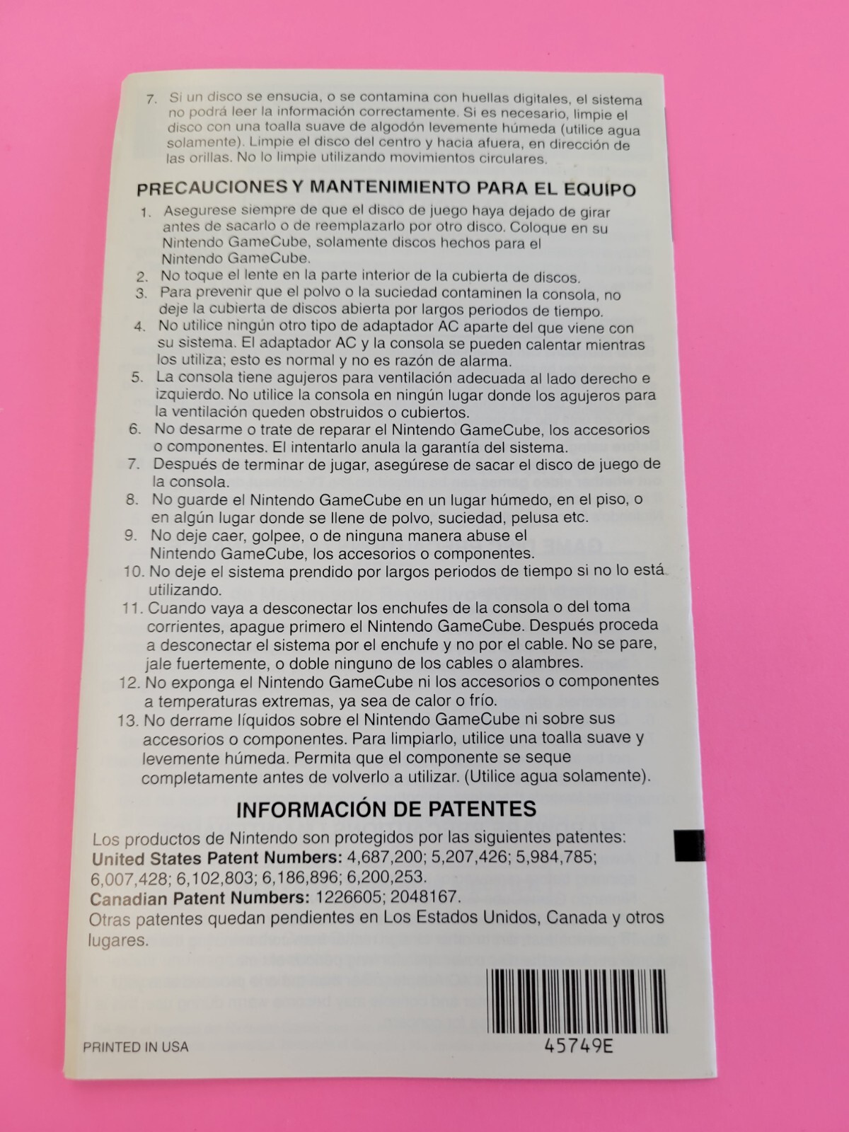 Gamecube Health & Safety Precautions Booklet