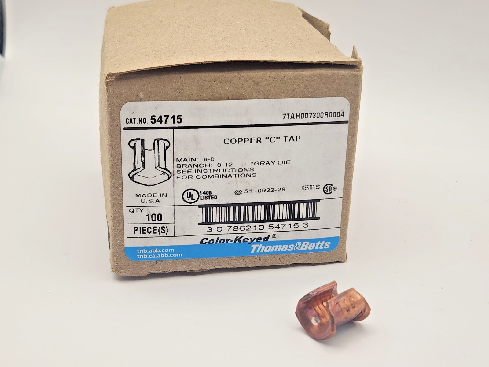 100 pcs Thomas & Betts 54715 CU 6-8AWG "C"-Tap GRAY, Die Code 29