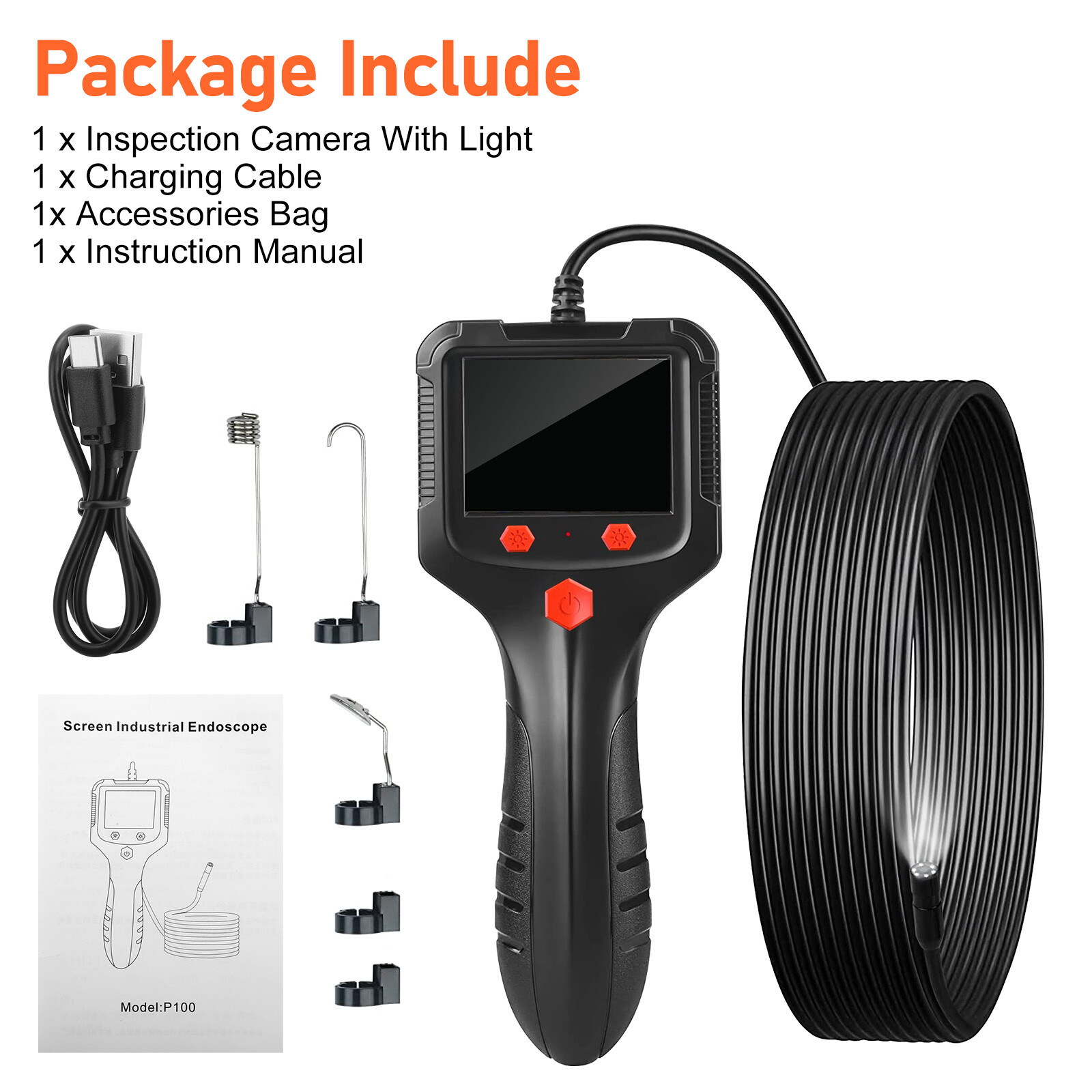 HD 1080P LED Handheld Industrial Endoscope Borescope 8mm Inspection Snake Camera