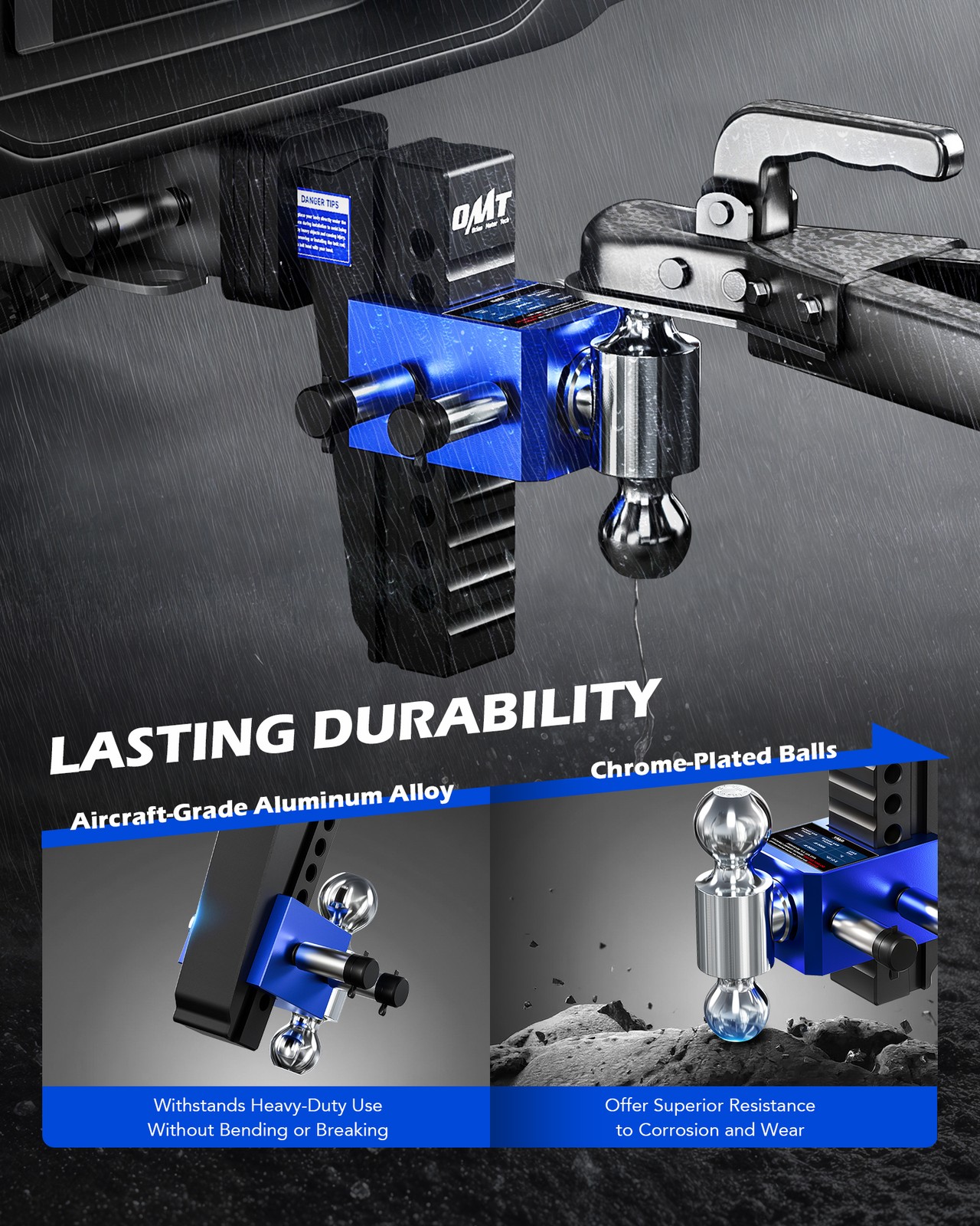 OMT Adjustable Trailer Hitch 2.5" Receiver Dual-Ball Mount 8" Drop Hitch w Lock