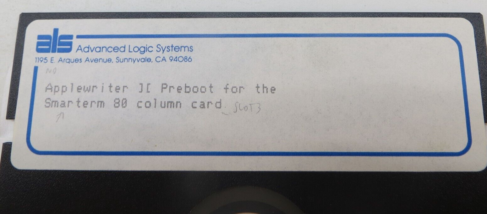 Applewriter Preboot for the Smarterm 80 Column Card 5.25" Floppy Disk