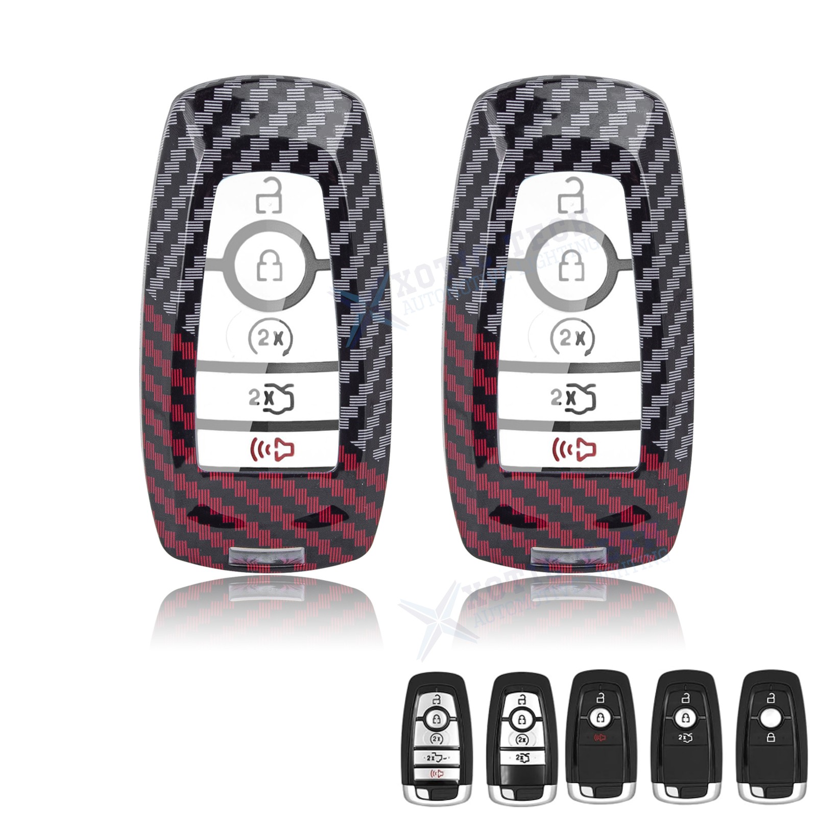 2x Black/Red Hard Carbon Fiber Smart Key Fob Cover For Ford Explorer Fusion Edge