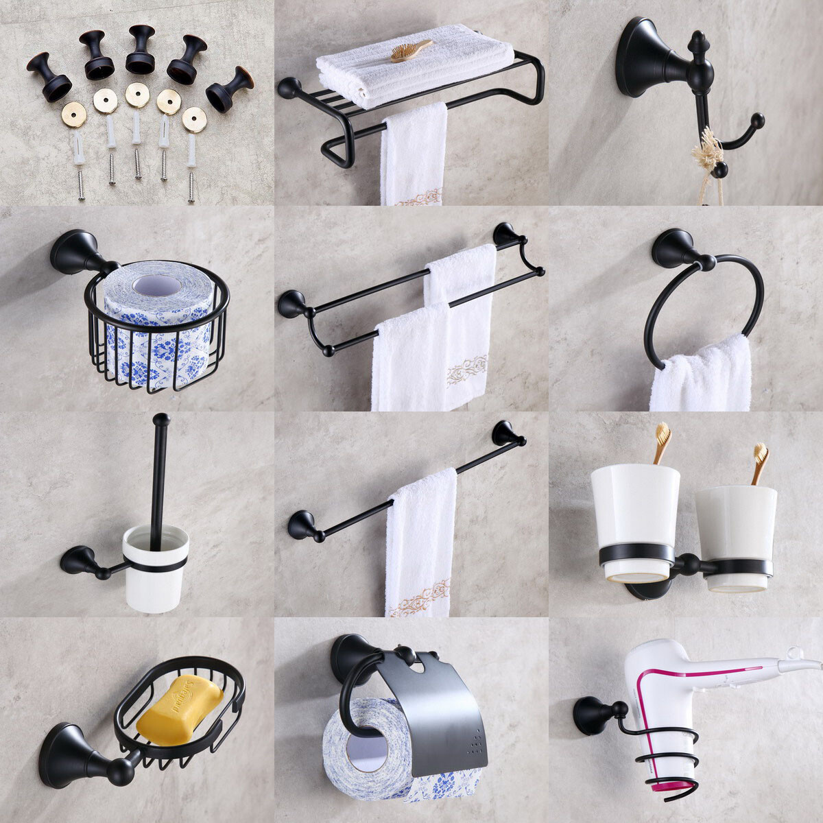 Black Oil Rubbed Bronze Bathroom Accessories Set Bath Hardware Towel Bar S003