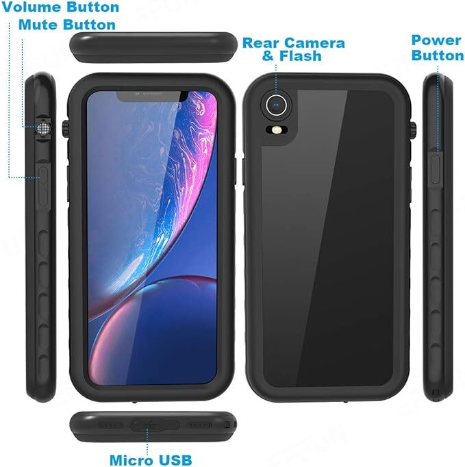 For iPhone Xr Waterproof Case, IP68 Fully Sealed with Built-in Screen Protector