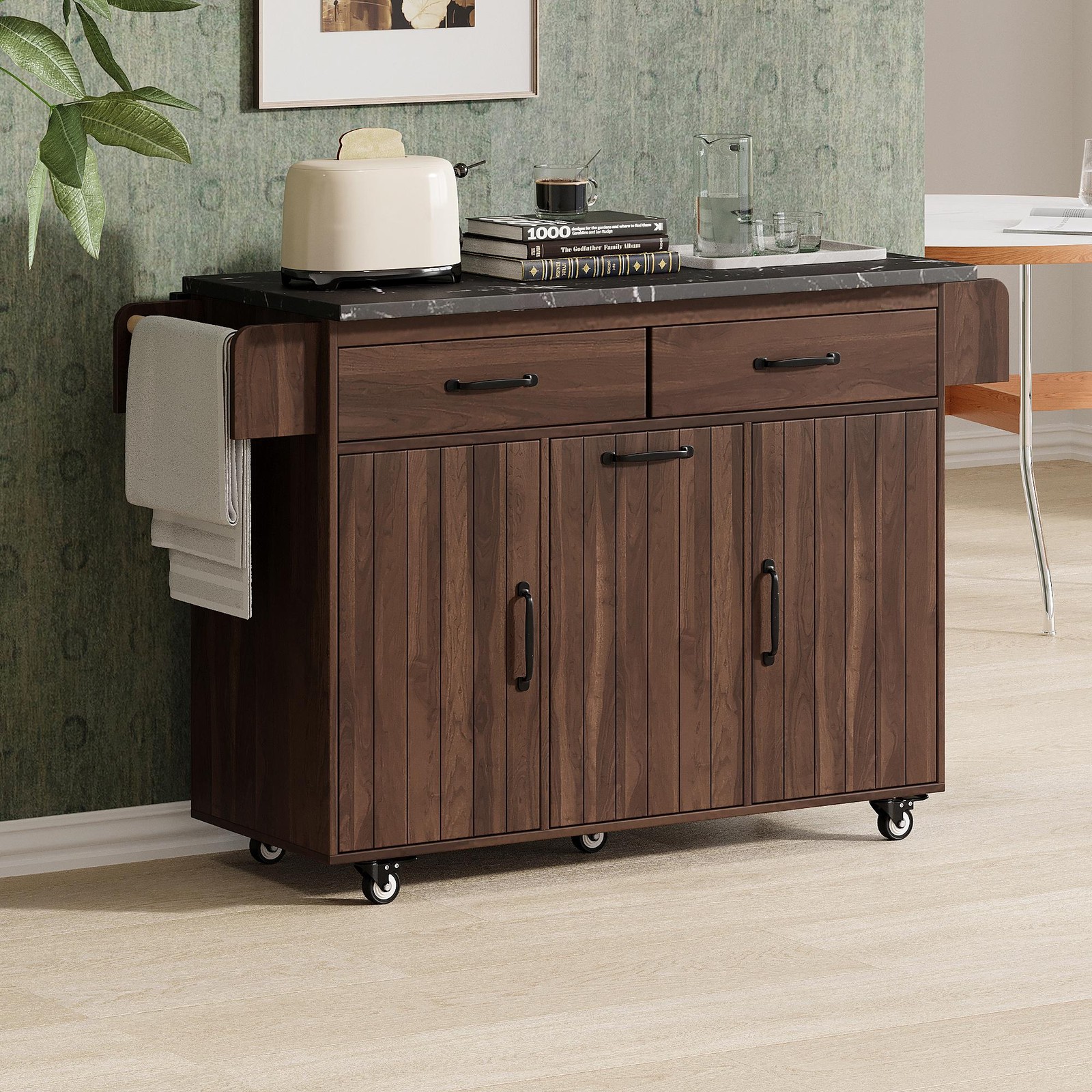 Vinsetto K&K Kitchen Island Cart with Drop Leaf, Walnut Brown
