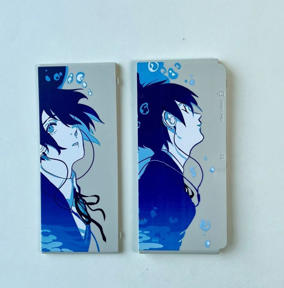 New 3DS Brand-New Top & Bottom Cover Plates: Blue-Toned Anime Character Design