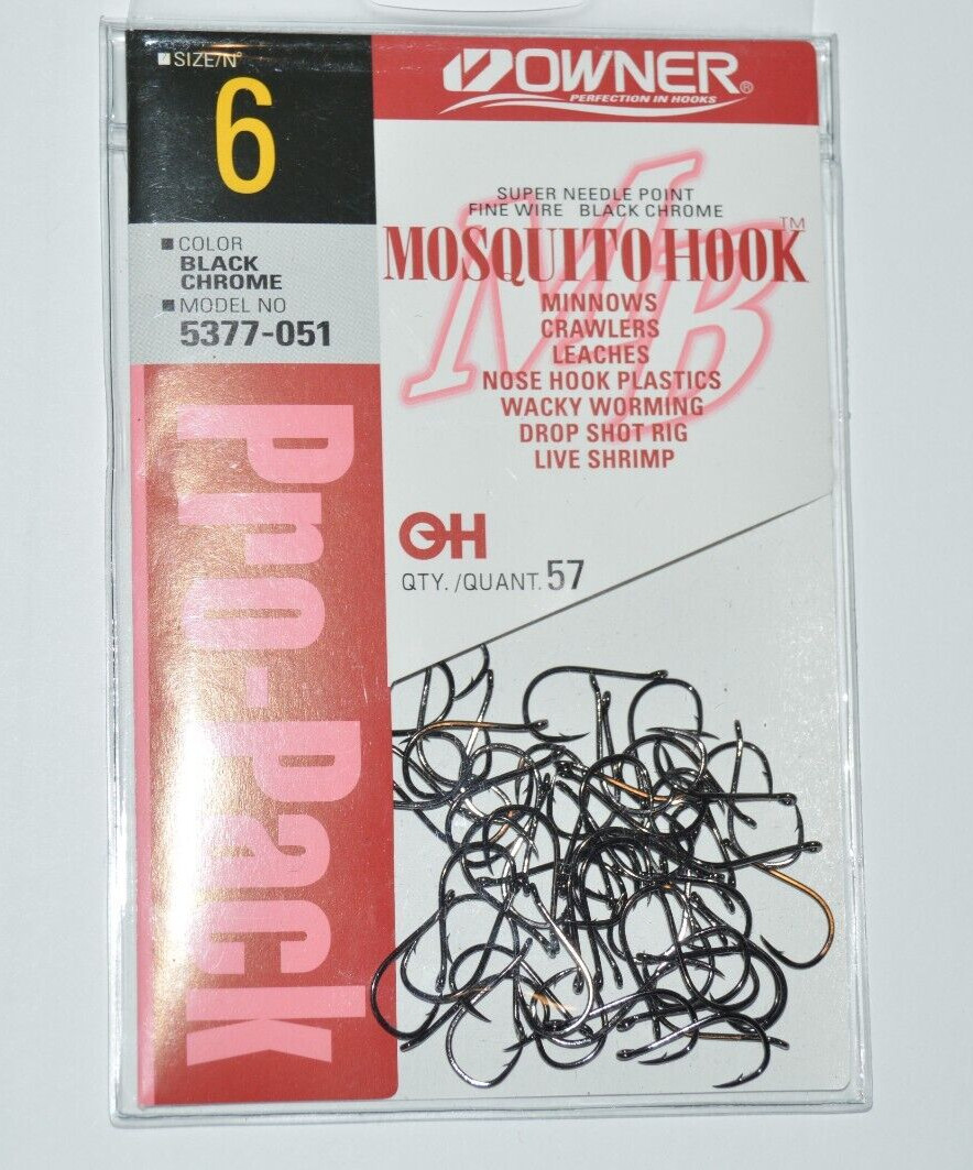 owner drop shot wacky minnow mosquito nose hook 5377-051 size 6 pro-pack