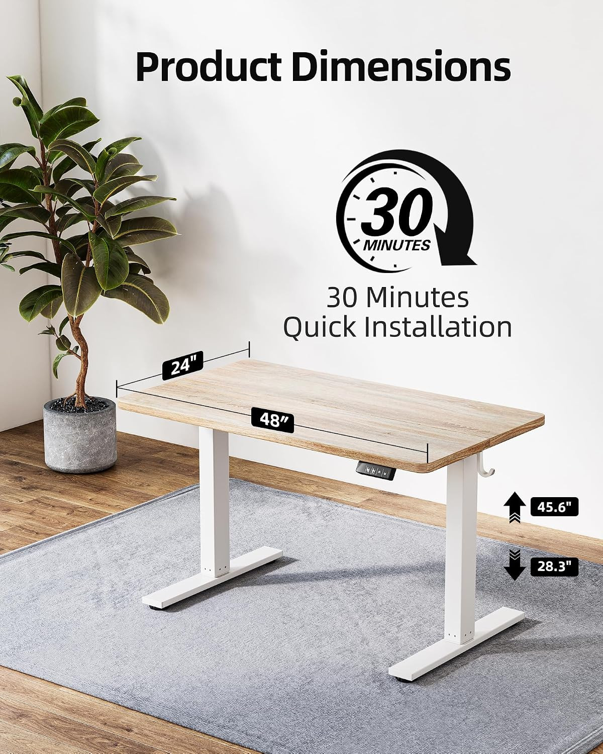 48 X 24 Inch Height Adjustable Electric Standing Desk, Maple | Smooth Height Adj