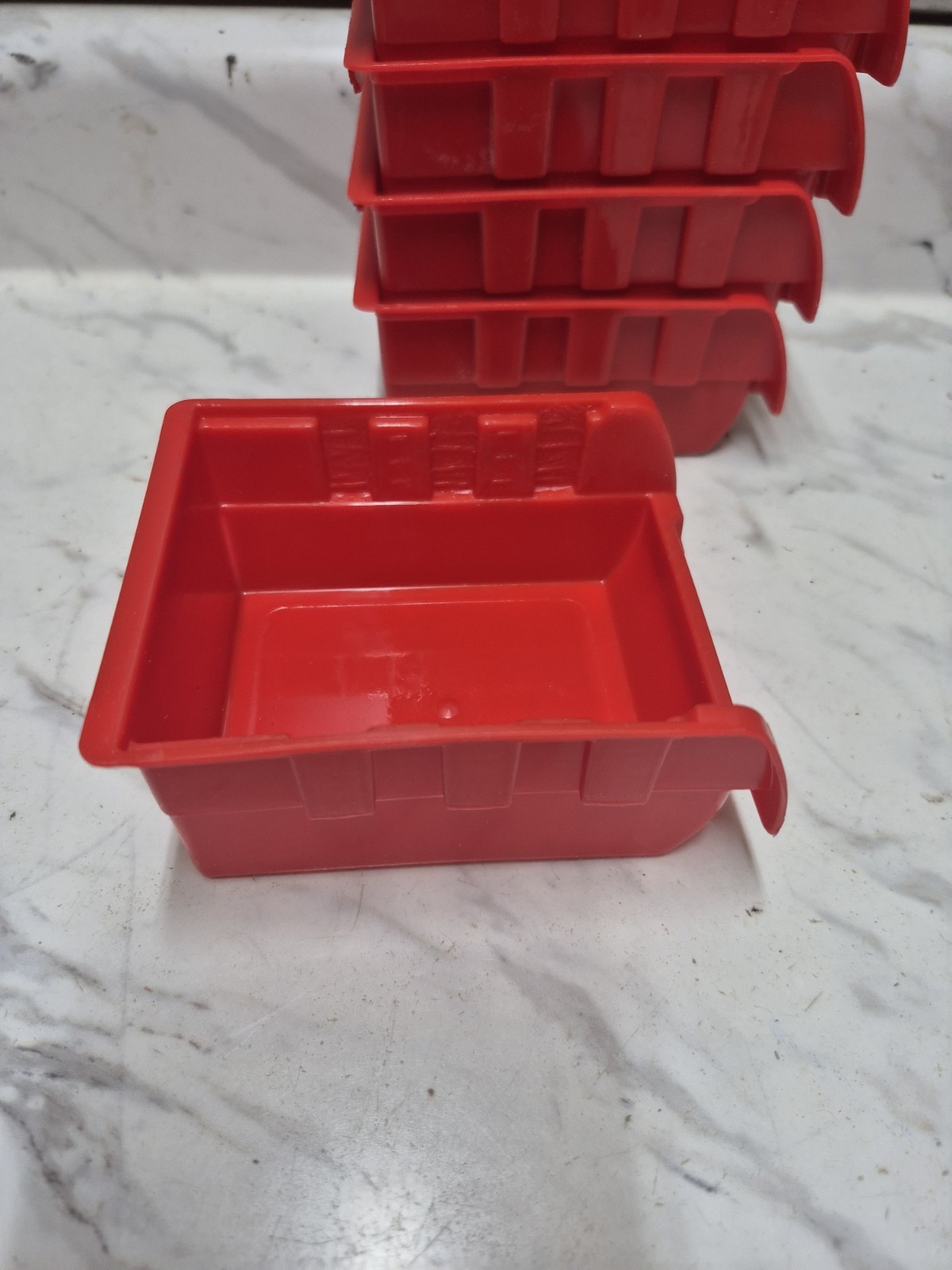 Plastic Stacking Bin Red Craft Bolts Nuts Small Parts Storage Container 6 Pcs