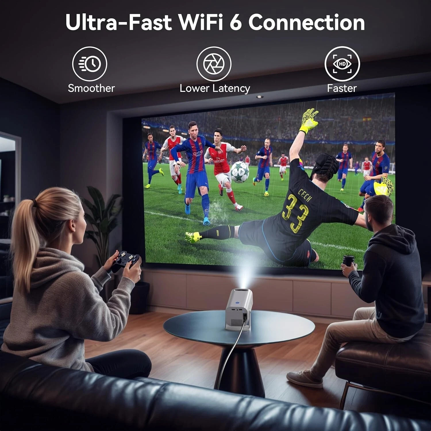 Polocsh Mini Projector with WiFi and Bluetooth, Portable Projector 1080P Support