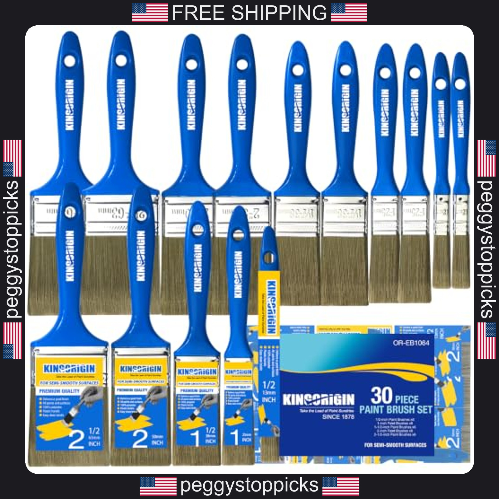 30 Pack Paint Brushes Synthetic Filament Multi-Size for Walls and Crafts