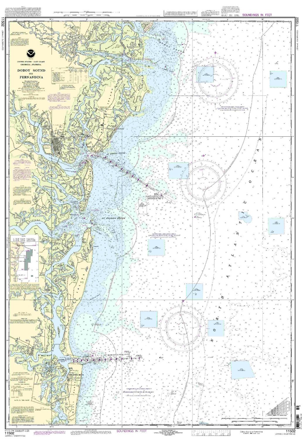 NOAA Nautical Chart 11502 Doboy Sound to Fernandina 34th Edition Navigation Map