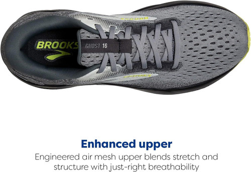Brooks Men’s Ghost 16 Neutral Running Shoe 11, Primer/Grey/Lime