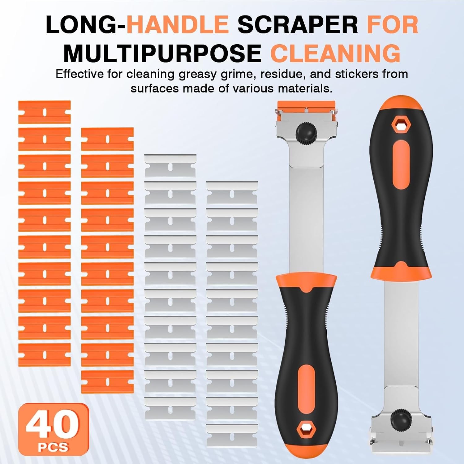 2 Pack Razor Blade Scraper Tool with 20 Metal & 20 Plastic Razor Blades, Multi-P