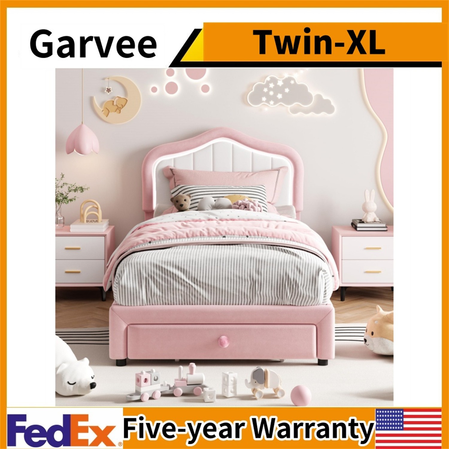☑️Twin-XL Platform Bed Frames for Kids Storage Drawer Smart Led Headboards US