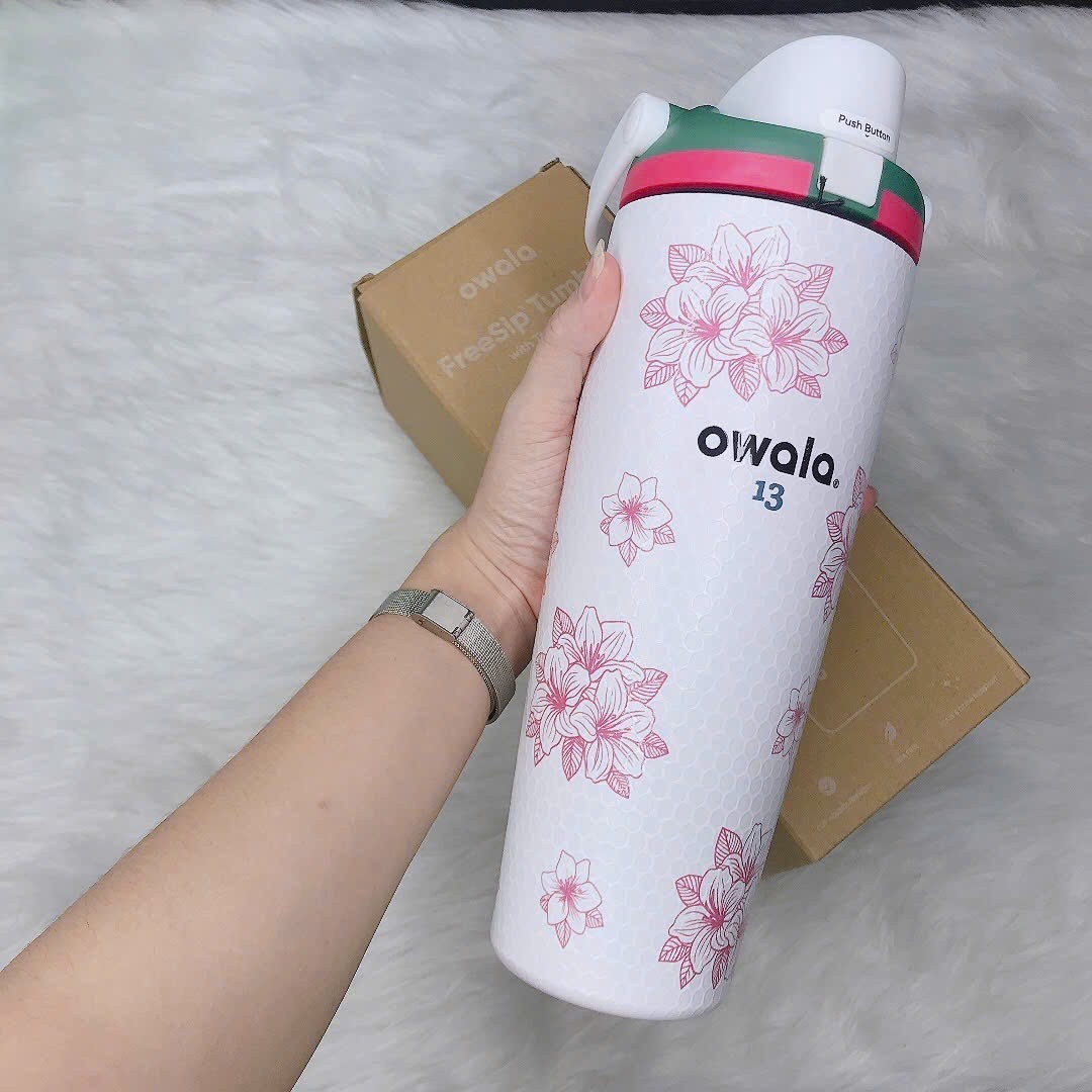 Owala FreeSip 30oz Insulated Water Bottle - Floral White/Pink Limited Edition