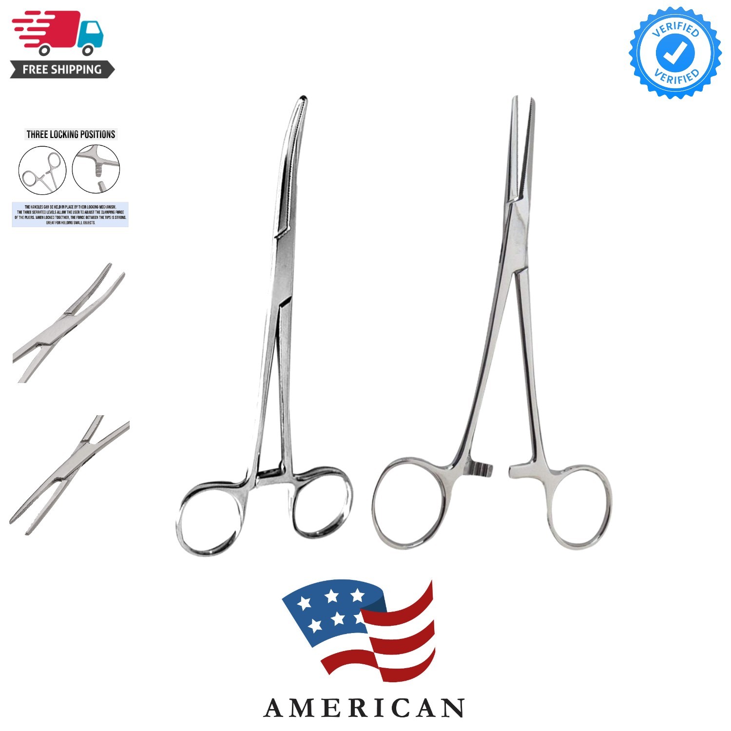 2 Piece Curved & Straight 8" Hemostat Set, Stainless Steel Locking Tweezer Cl...