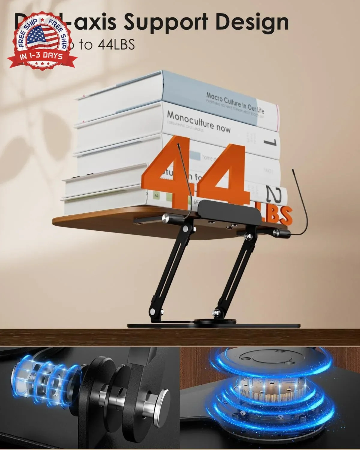 Book Stand for Reading, Adjustable Book Holder with 360° Swivel Base &