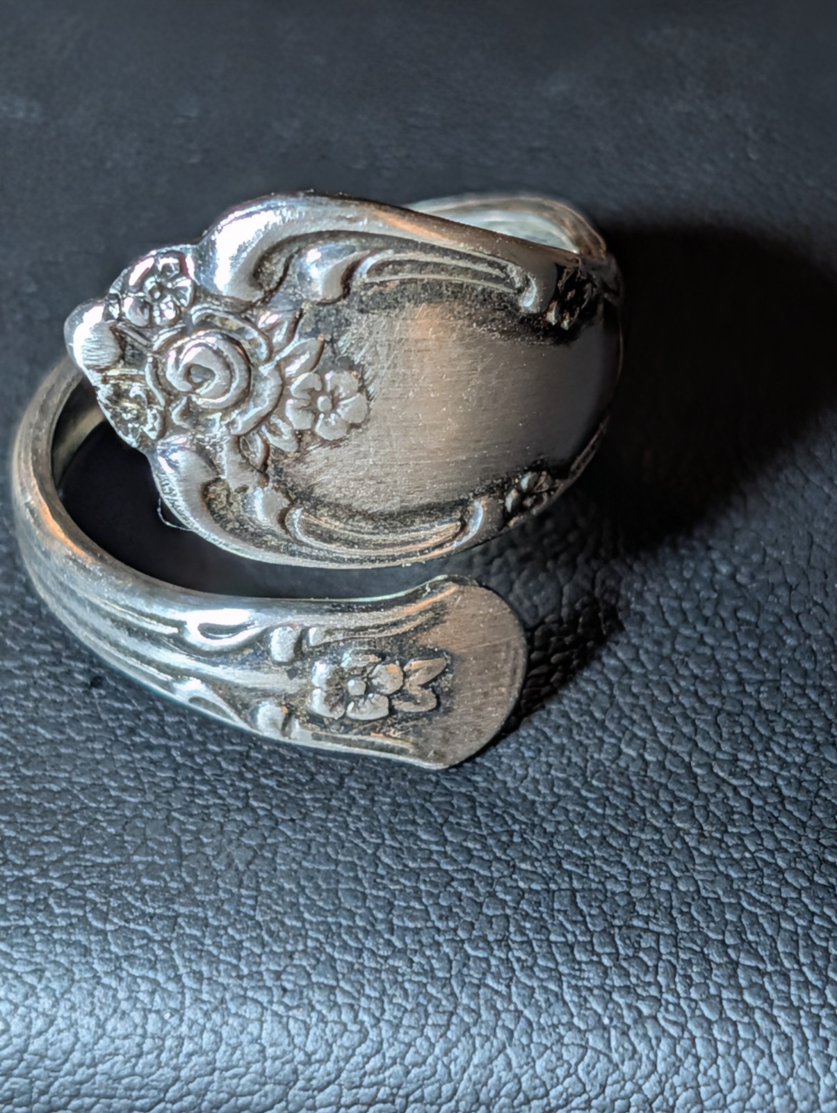 Oneida Tigers Spoon Ring Size 7.5 Silverplate Floral Flatware Jewelry (B2)