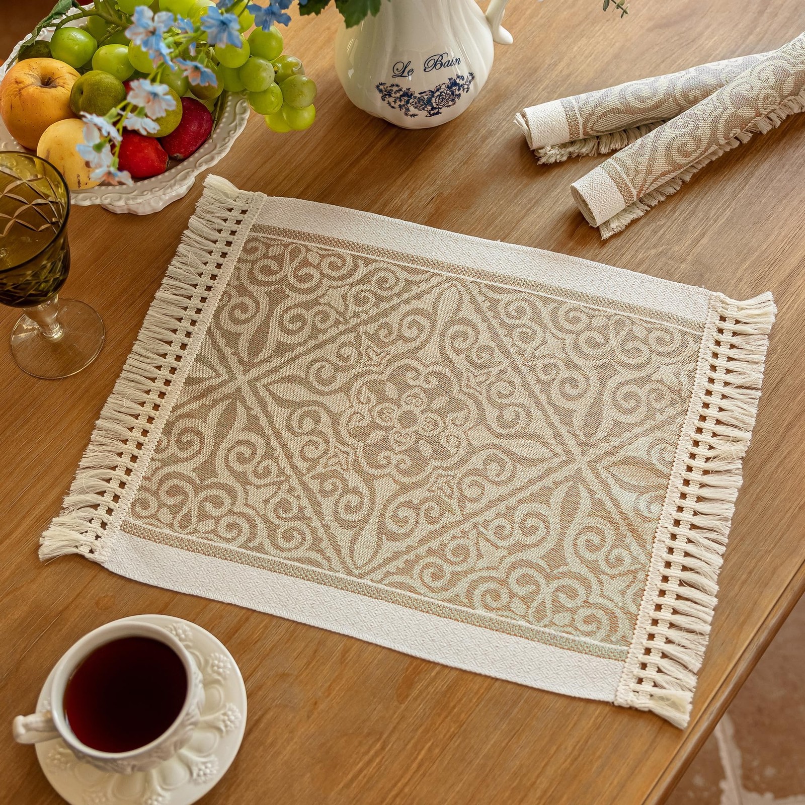 Placemats Set of 4,Waterproof Placemat with Tassel Fringe,Boho Placemats for ...